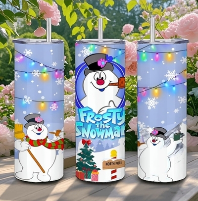 Classic Frosty the Snowman Christmas Tumbler - North Pole & Holiday Lights 20 oz Skinny Sublimation