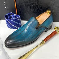 Hand-painted letters men's shoes genuine leather dress shoes 3 colors - Thumbnail 1