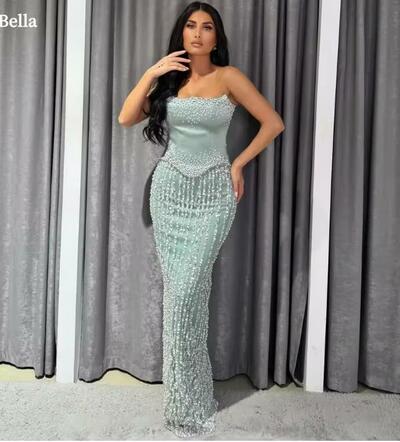 Customized Beading Strapless Mermaid robes de soirée Strapless Backless Sleeveless Party Dresses Floor-Length Prom Dress