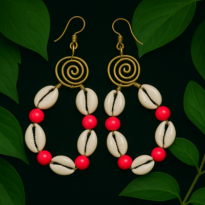 Ancestral Flow Cowrie Swirl Earrings (Pink)