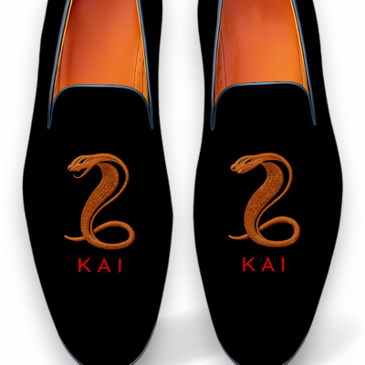 Crafted leather classic men black velvet loafers shoes kai cobra - Thumbnail 1