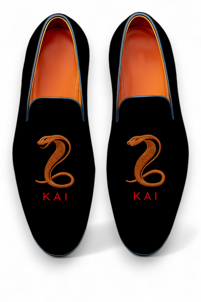 Crafted Leather Classic Men Black Velvet Loafers Shoes KAI COBRA