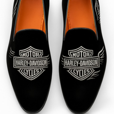 Crafted leather classic custom made men black velvet loafers shoes - Thumbnail 1