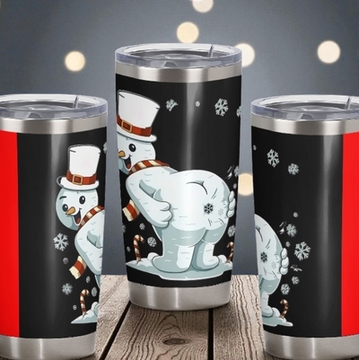 Funny Snowman Mooning Christmas | Making Snowflakes | Holiday 20oz Tumbler DS