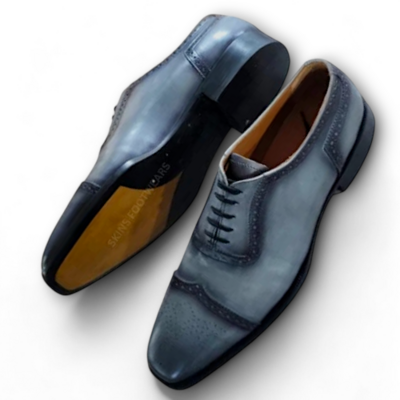 Crafted Leather Gray Patina Leather Wingtip Oxford Dress Shoes