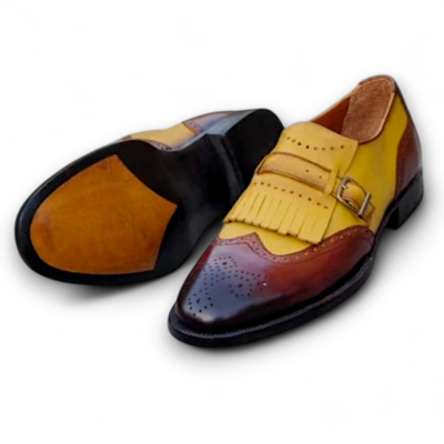 Crafted leather classic fringes monk strap wingtip dress shoes  - Thumbnail 1