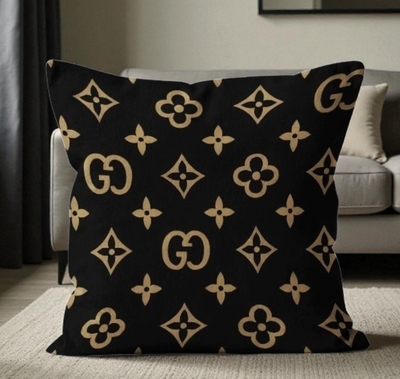 Luxury Black and Gold Monogram Throw Pillow, Designer-Style Elegant