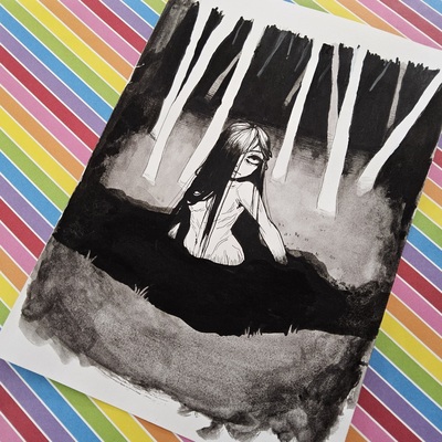 7 x 10 inch Forest siren original ink piece