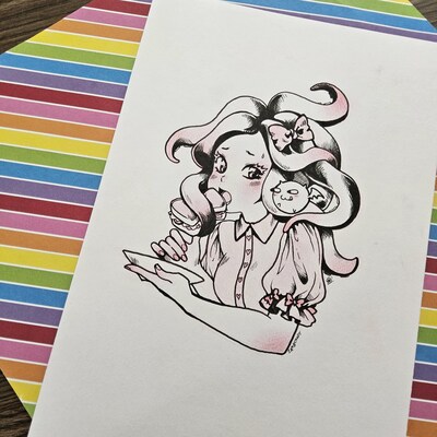 7 x 10 inch Octohair original pencil and ink piece