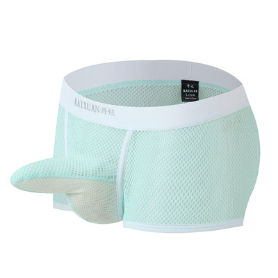 Sky blue Men's Sexy Underwear lingerie mesh holes JJ separator youth Physiological boxer briefs KX015PJ