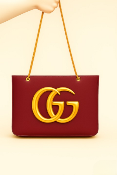 Crafted Leather Classic Designer Oxblood with ''GG'' Golden Buckle Women Shopping Bag