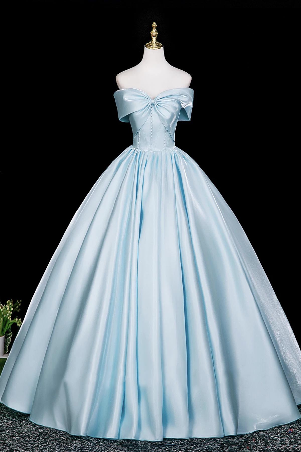 Blue Satin Long A-Line Prom Formal Dress