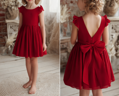Red Knee Length Flower Girl Dress Brithday Party Kids Skirt Princess Clothing W1-9