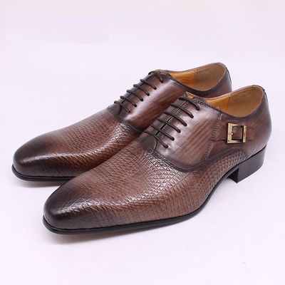 Men's Oxford leather shoes crocodile-embossed buckle formal shoes