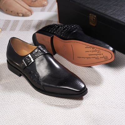 Men's genuine leather business handmade cowhide monk shoes