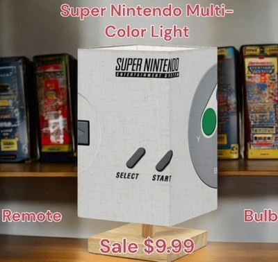 Super Nintendo Console Multi-Color Light - SNES Retro Gaming Accent Lamp w/ Remote & Bulb