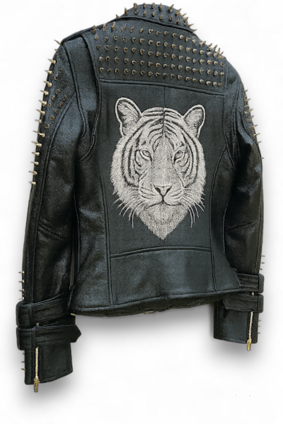 Crafted Leather Women’s Stylish Stud Punk Style Black Leather Motorcycle Jacket