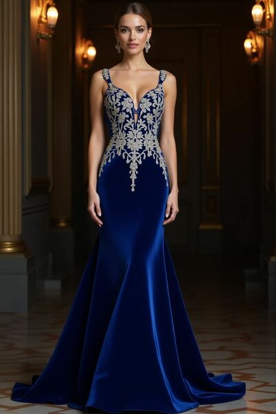 Royal Blue Mermaid Prom Dress Appliques Sleeveless Evening Formal Gown Simple Birthday Party Dress