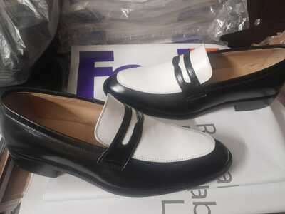 Handmade Two Tone Men's Christmas Moccasin Leather Shoes