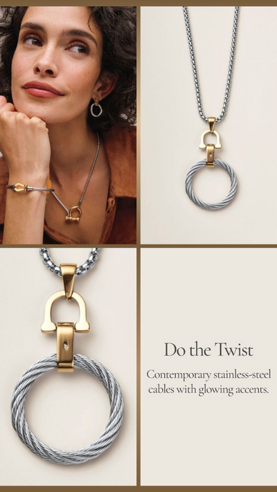 Stainless Steel Dual Tone Cable Twist Necklace