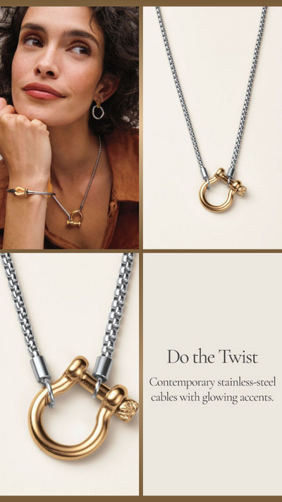 Stainless Steel Dual Tone Carabiner Luxe Necklace