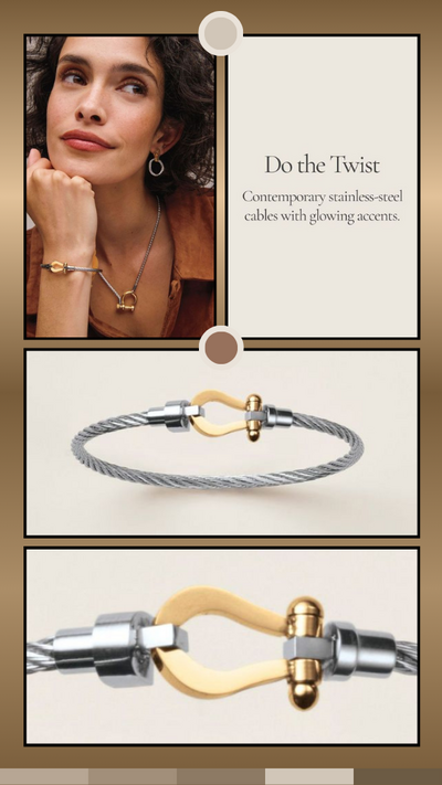 Stainless Steel Dual Tone Cable Twist Bracelet