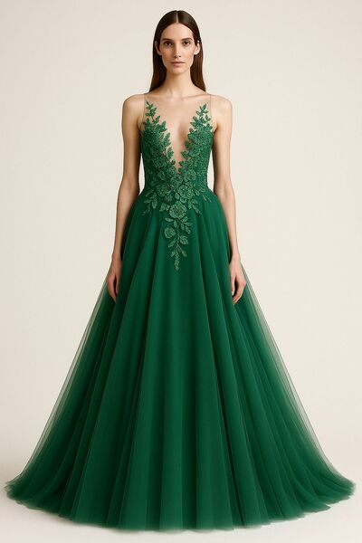 Green A Line Prom Dress Appliques Sleeveless Evening Formal Gown Simple Birthday Party Dress