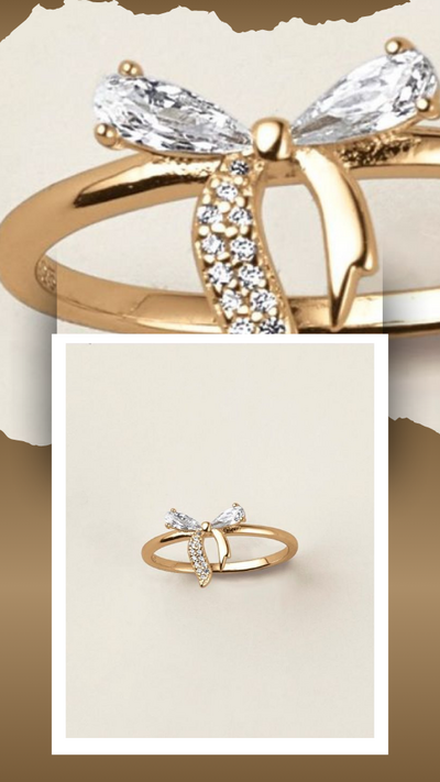 Sterling Silver Golden Bow CZ Ring
