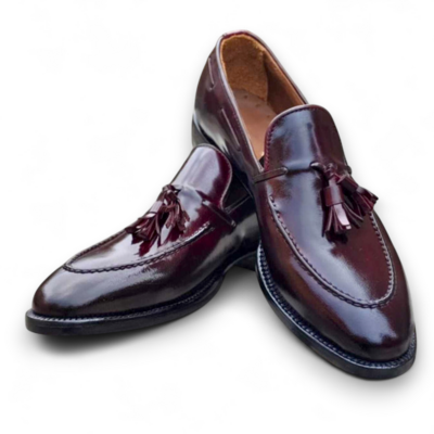 Crafted Leather Men’s Handmade Classic Burgundy Leather Tassel Loafers Dress Shoes