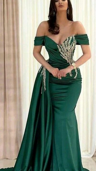 Green Mermaid Prom Dress Appliques Off the Shoulder Evening Formal Gown Elegant Birthday Party Dress