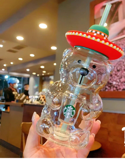 Coffee Latin America Hat Bear 17oz Glass Cold Cup Tumbler