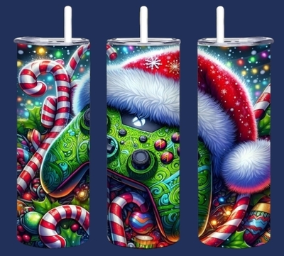 Christmas Gamer Tumbler 20oz Skinny, Xbox Controller Holiday Gift, Gaming Sublimation,Free Ship