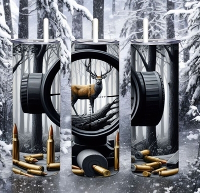 Hunter Tumbler 20oz Skinny, R#fle Scope Deer Hunting Gift for Man or Dad, Outdoorsman Ammunition