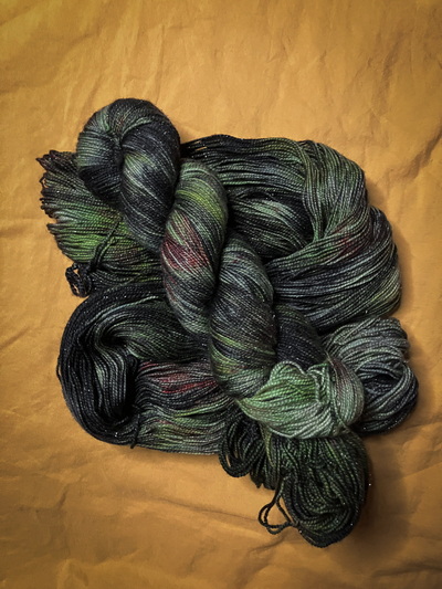 Frankenstein’s Monster Hand Dyed Fingering Weight Sparkle Sock Yarn