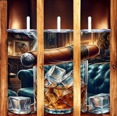 Cig#r and Whiskey Tumbler 20oz Skinny, Man Cave Luxury Gift for Dad or Boss, Bourbon Scotch