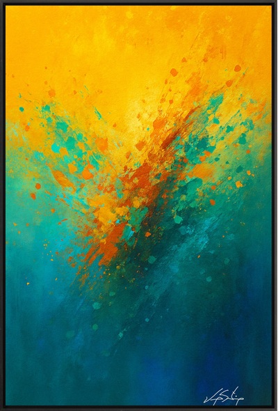 Vibrant Abstract Explosion – Yellow, Teal & Blue Energy