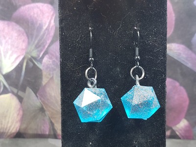 Blue Glitter Dice Earrings