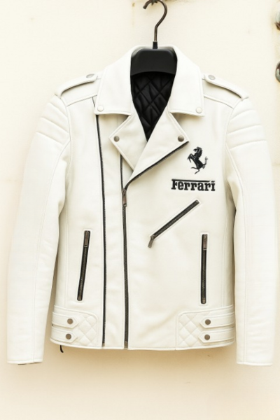 Crafted Leather New Men's White Sports Motorcycle Jacket