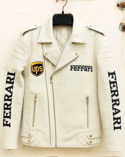 Crafted Leather New Men's White Sports Motorcycle Jacket