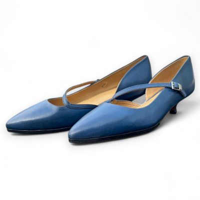 Crafted Leather Classic Blue Leather Heel Girl Dress Shoes