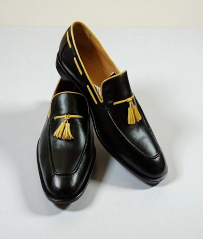 Crafted Leather Men’s Classic Black Leather Tassel Loafers Dress Shoes