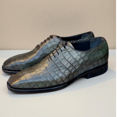 Crafted Leather Men’s Handmade Green Crocodile Leather Dress Shoes