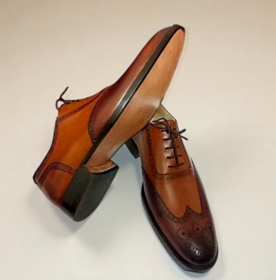 Crafted Leather Men’s Classic Brown Leather Formal Oxford Wingtip Lace up Dress Shoes