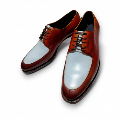 Crafted Leather Men’s Classic Brown White Leather Formal Lace up Dress Shoes