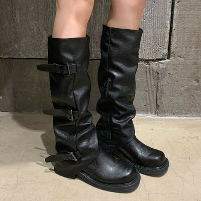 Women's stylish high-top knight boots with pleats adding 6cm in height.