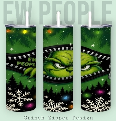 "EW PEOPLE" Grinch Style Zipper Tumbler 20oz Skinny, Funny Christmas Parody Gift for Introvert, Sarcastic Holiday Travel