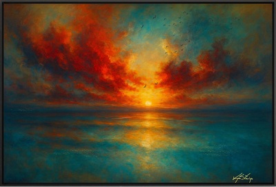 Radiant Horizon Fiery Sunset Over Tranquil Sea