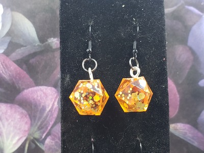Orange Glitterbomb Dice Earrings