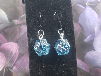 Blue Frost Glitter Dice Earrings