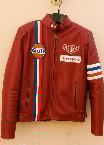 Crafted Leather Genuine Leather Stripes Color Sports Biker Motorcycle Jacket